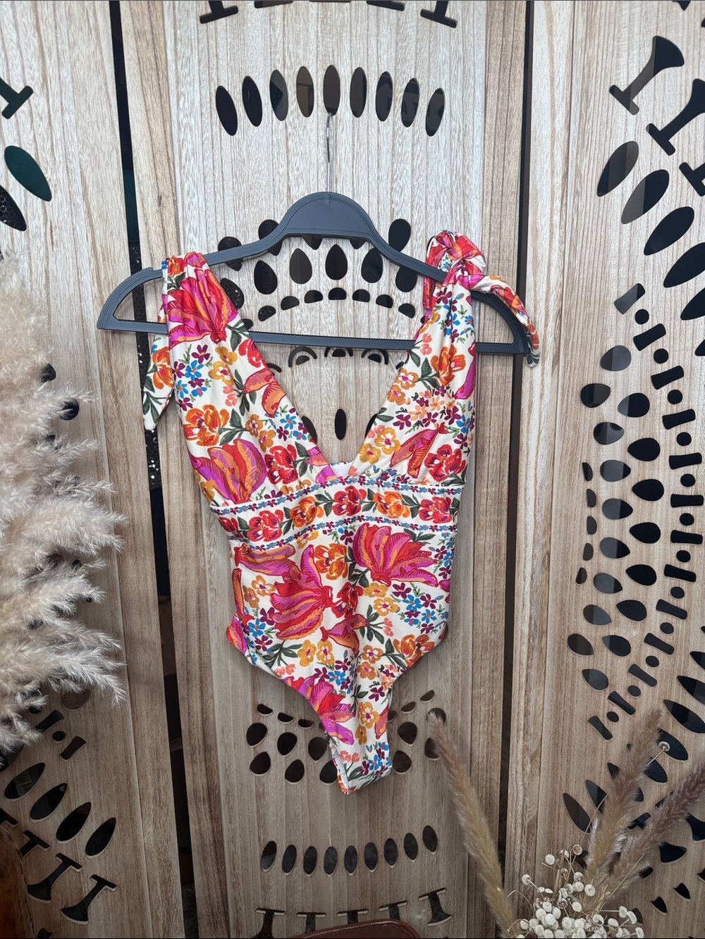 FARM Rio Floral Tie-Shoulder One-Piece - Pink, Orange & White - Picture 2 of 8